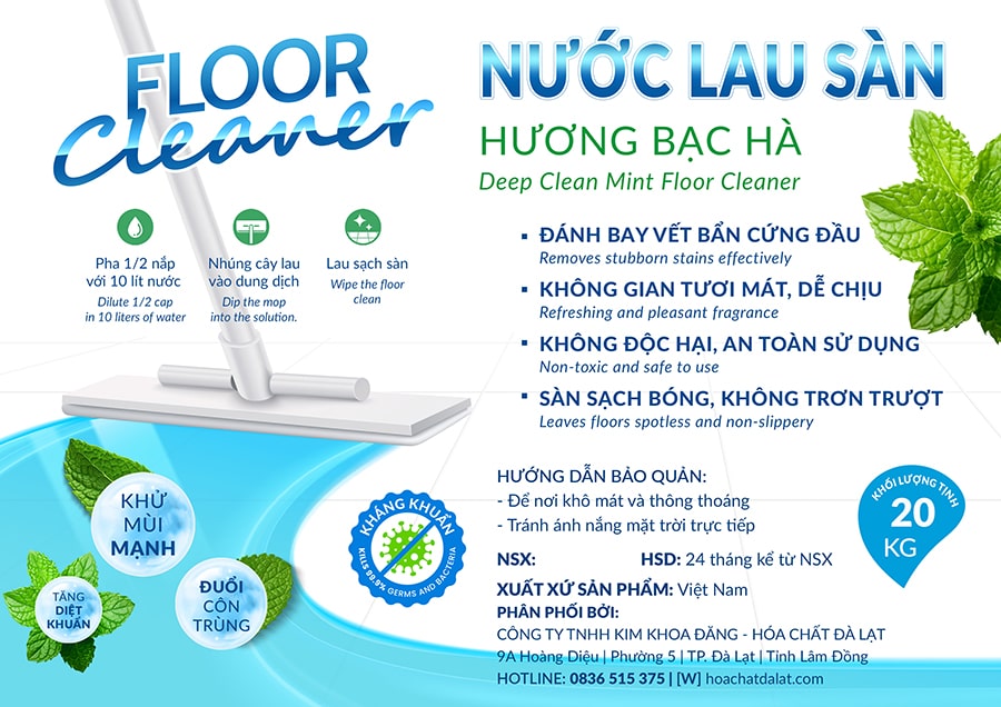 Nước lau sàn Hương bạc hà - Hóa Chất Đà Lạt